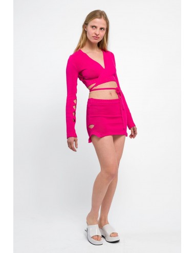 READY TO SHIP - RUNWAY LOOK 11 - Fuchsia pink cotton knitted mini cut out skirt livraison gratuite